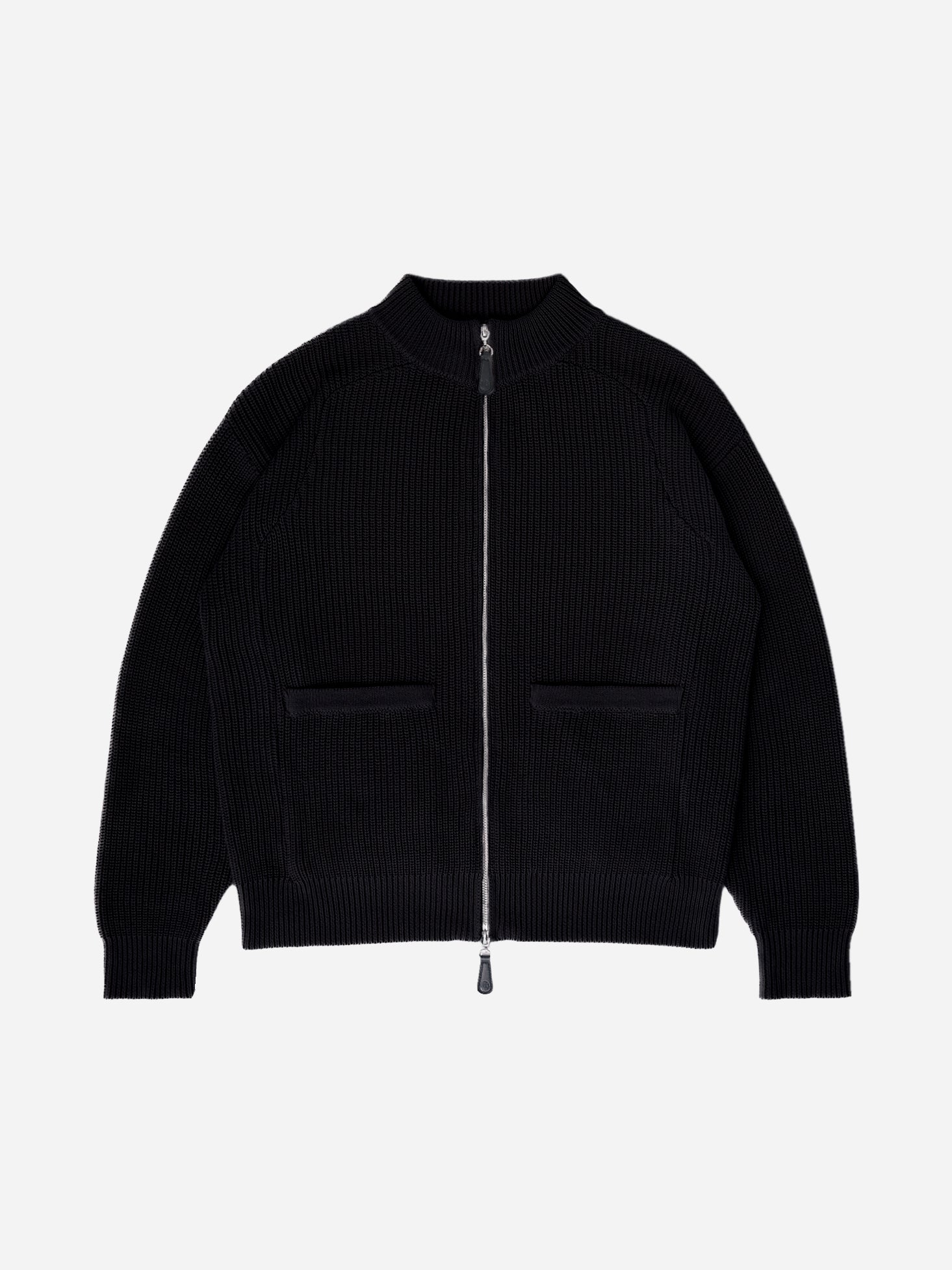 Pennant Knit Zip Cardigan - Black