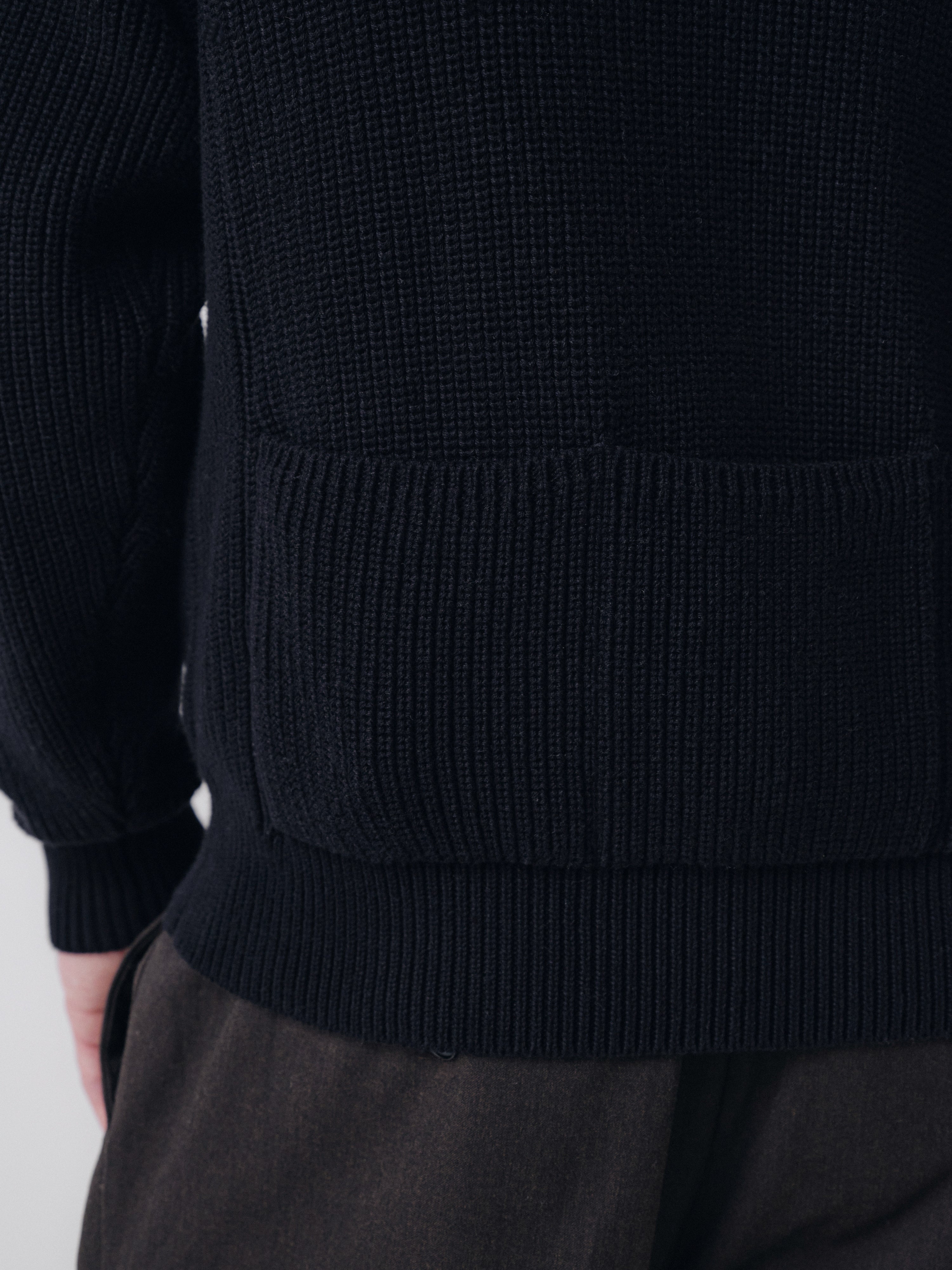 Pennant Knit Zip Cardigan - Black