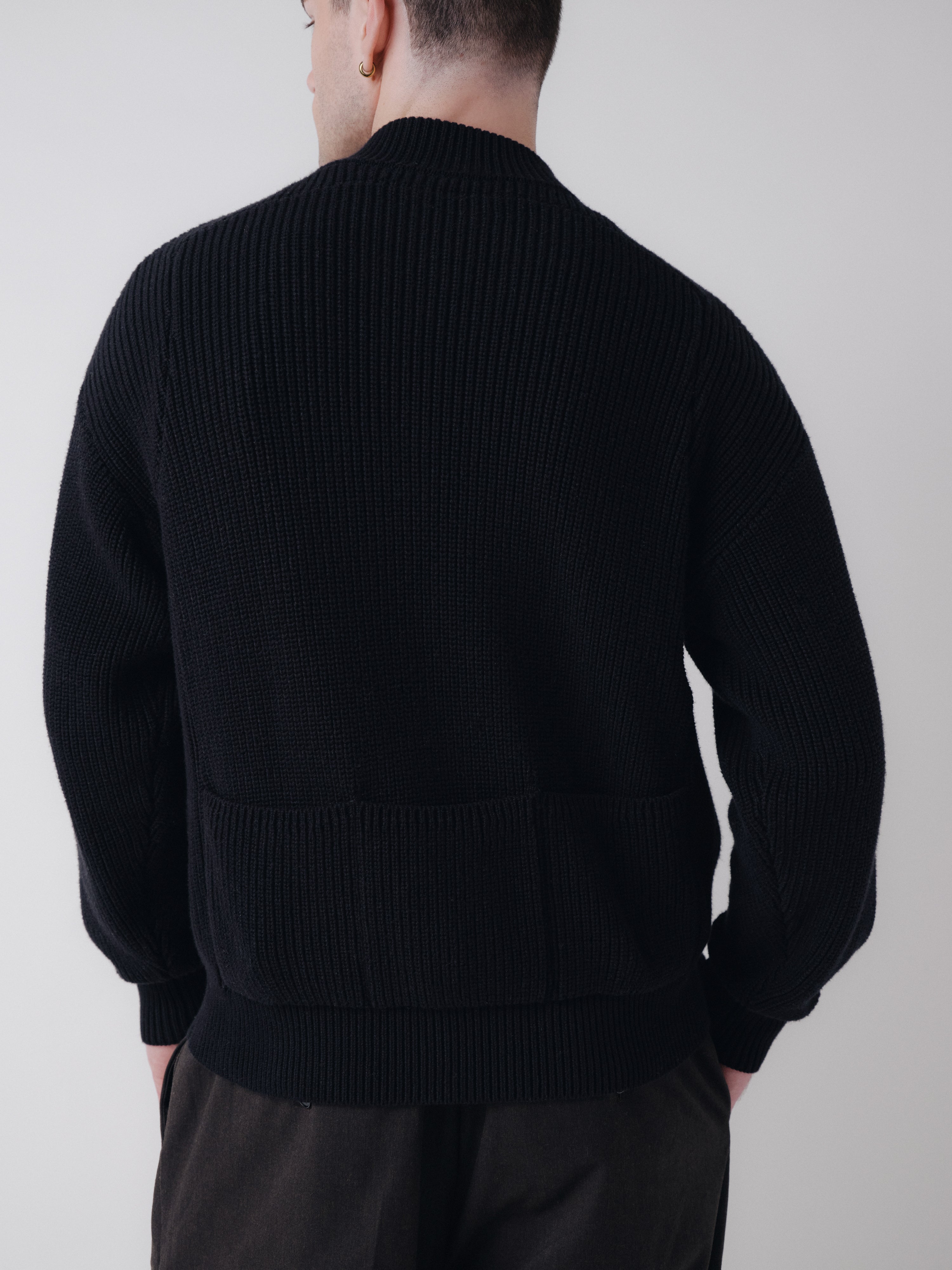 Pennant Knit Zip Cardigan - Black
