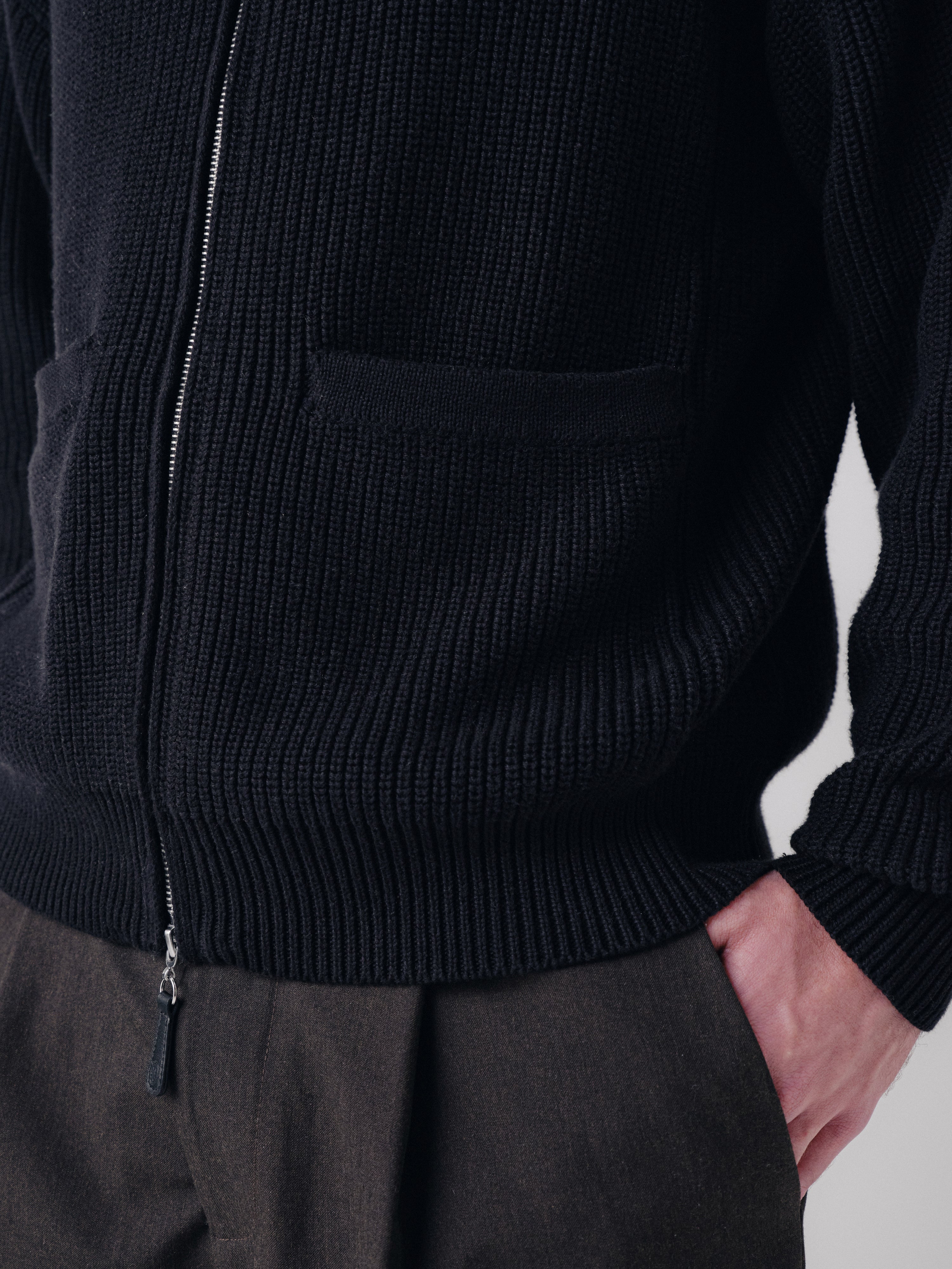 Pennant Knit Zip Cardigan - Black