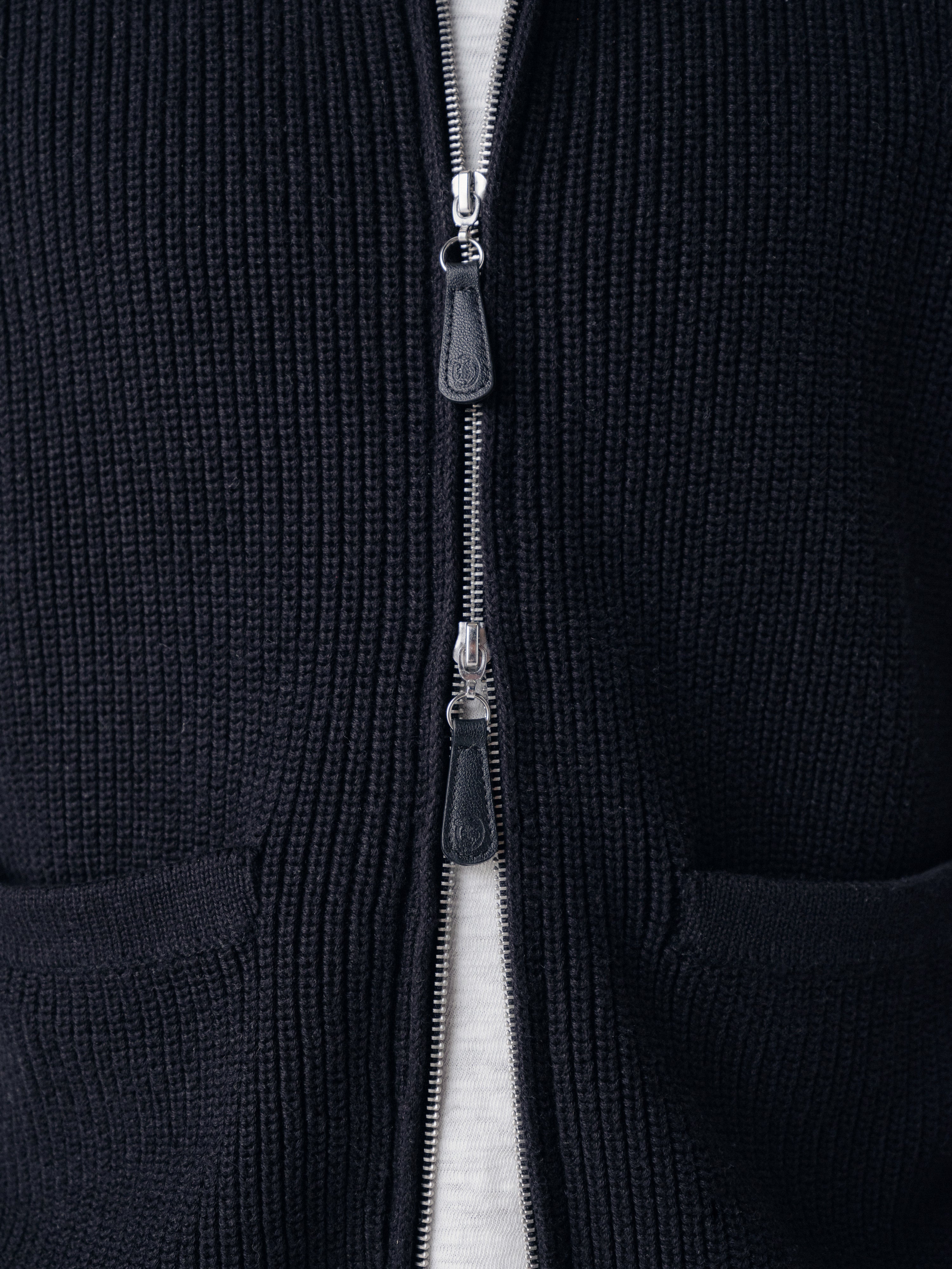 Pennant Knit Zip Cardigan - Black
