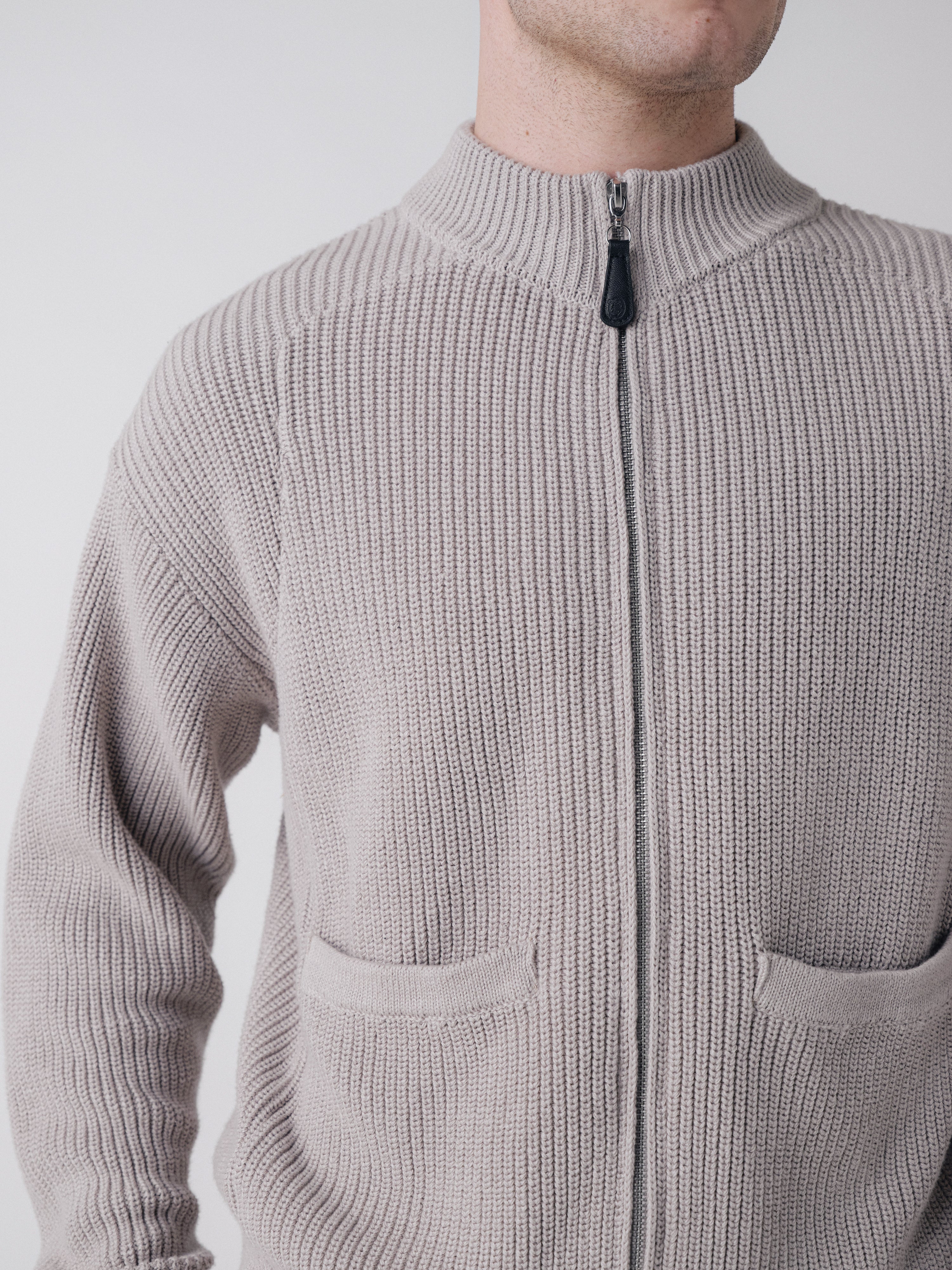 Pennant Knit Zip Cardigan - Slate Grey