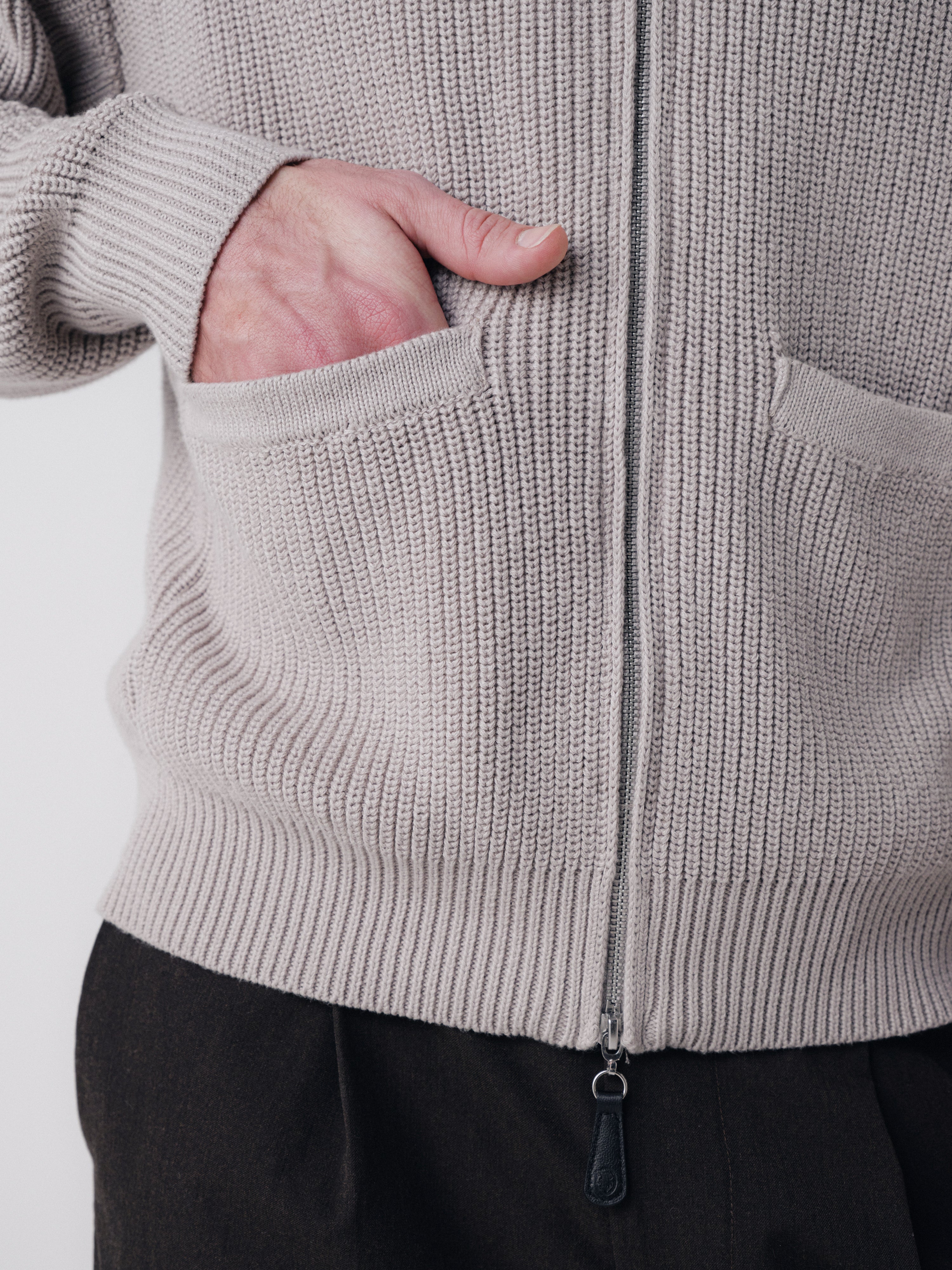 Pennant Knit Zip Cardigan - Slate Grey