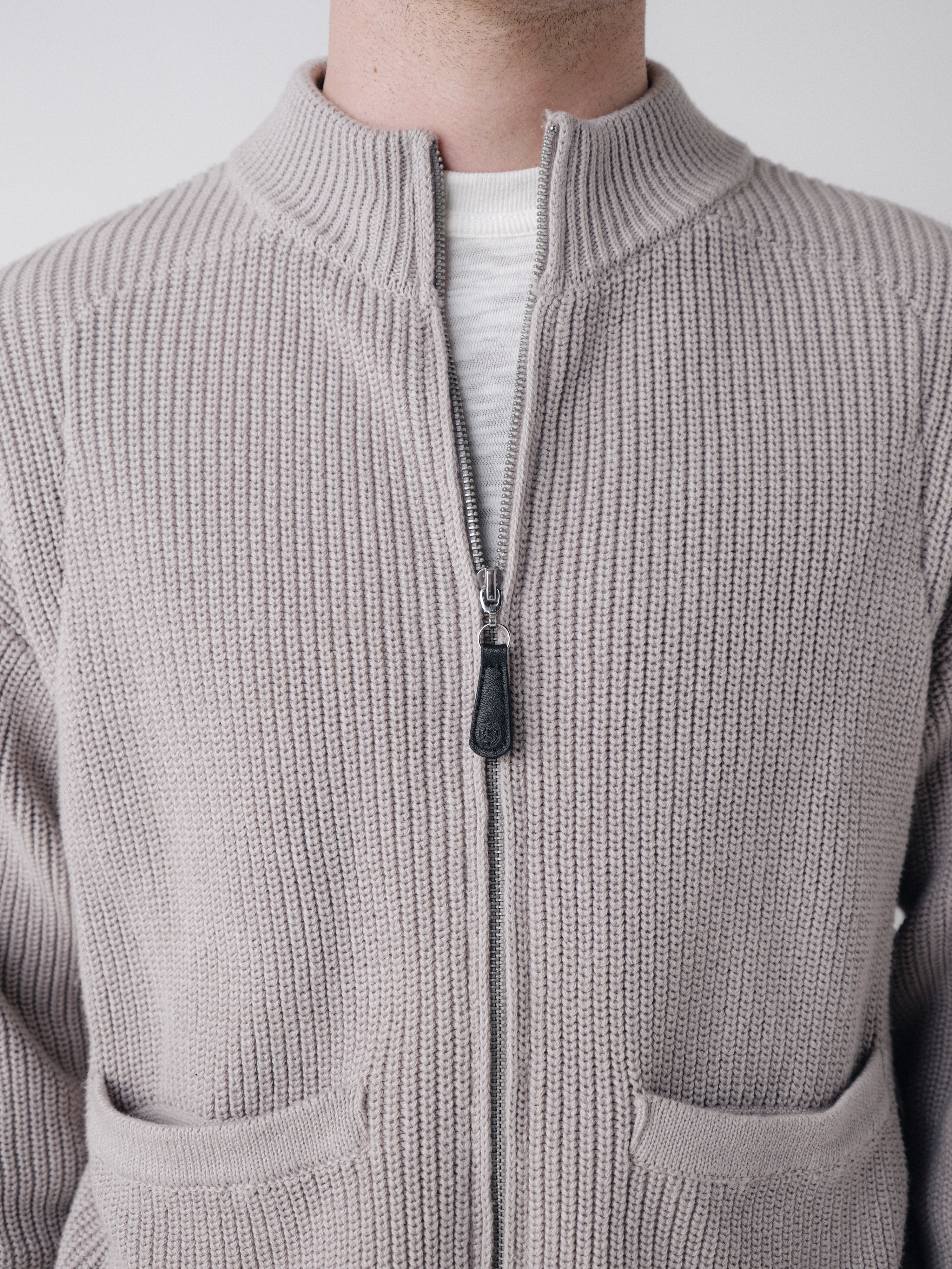 Pennant Knit Zip Cardigan - Slate Grey